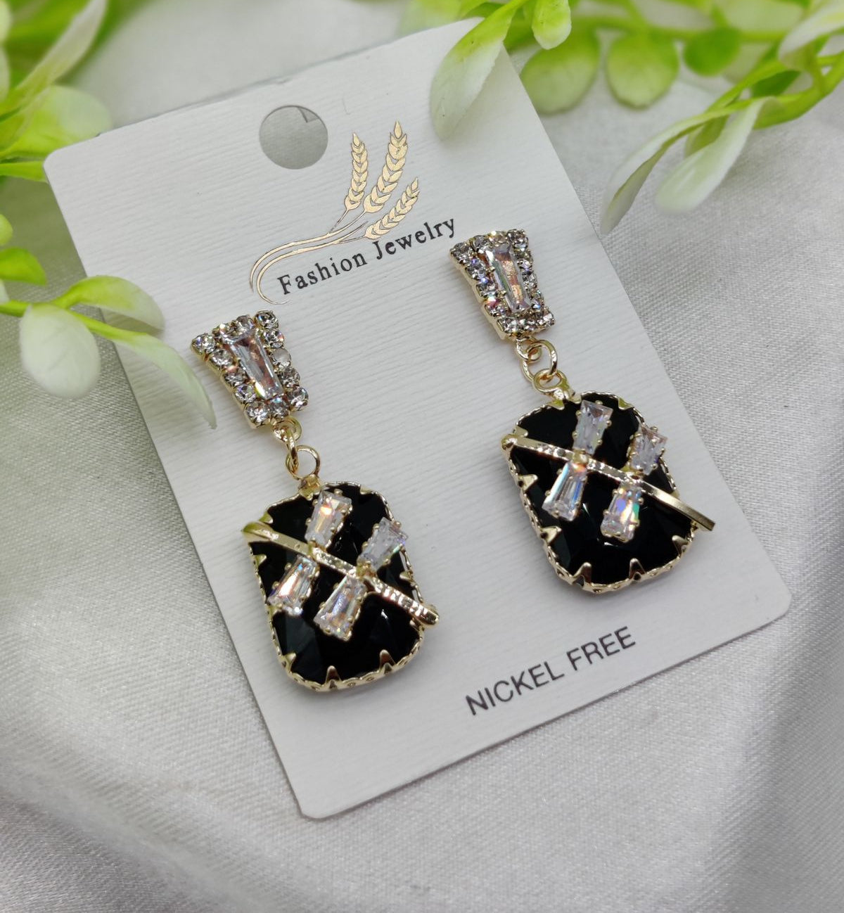 Elegant Black and Blue Crystal Earrings