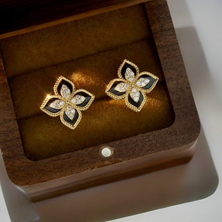 Black and Gold Floral Earrings