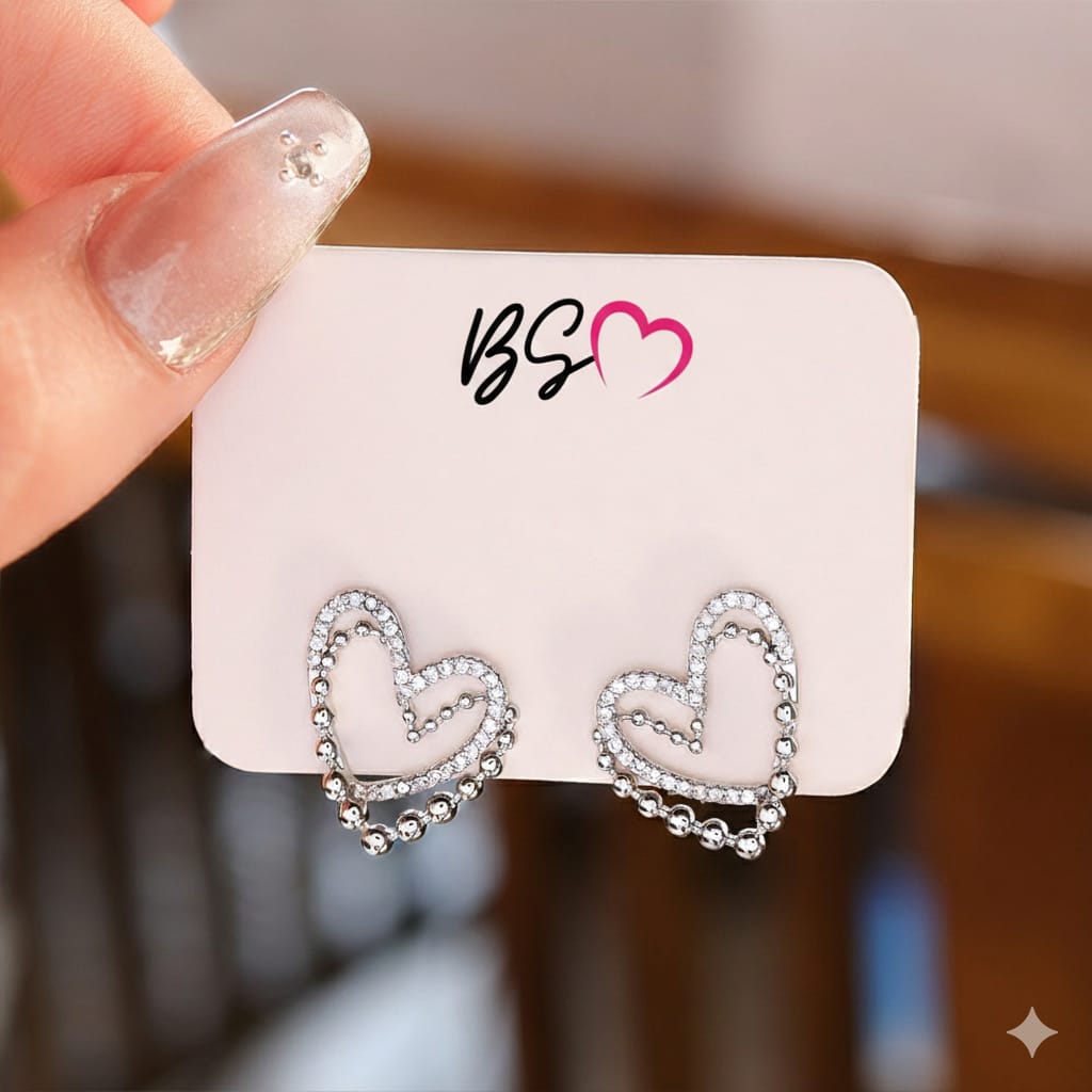 Heart Shape Double Korean Earrings- Golden